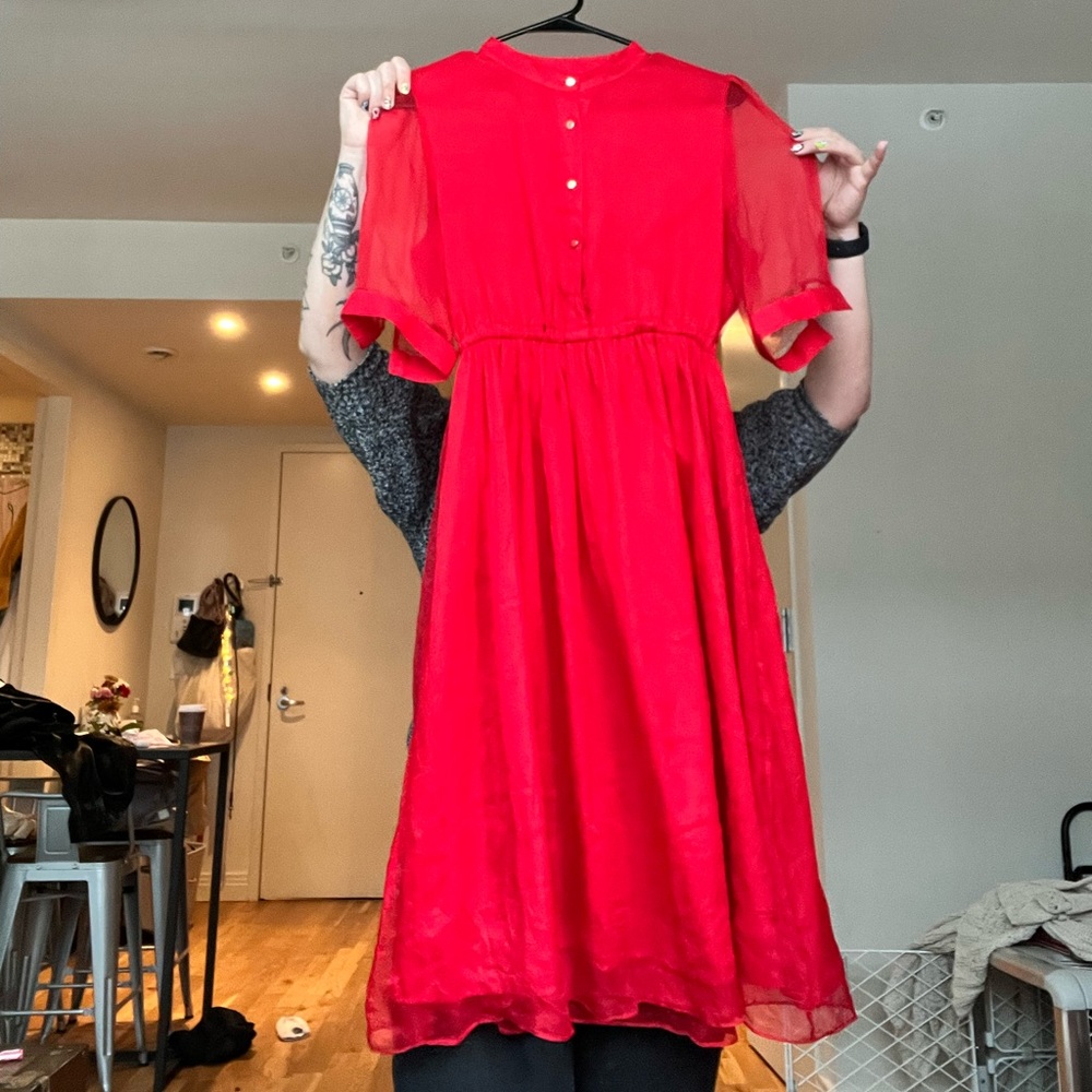Red Sheer Sleeves Dress
